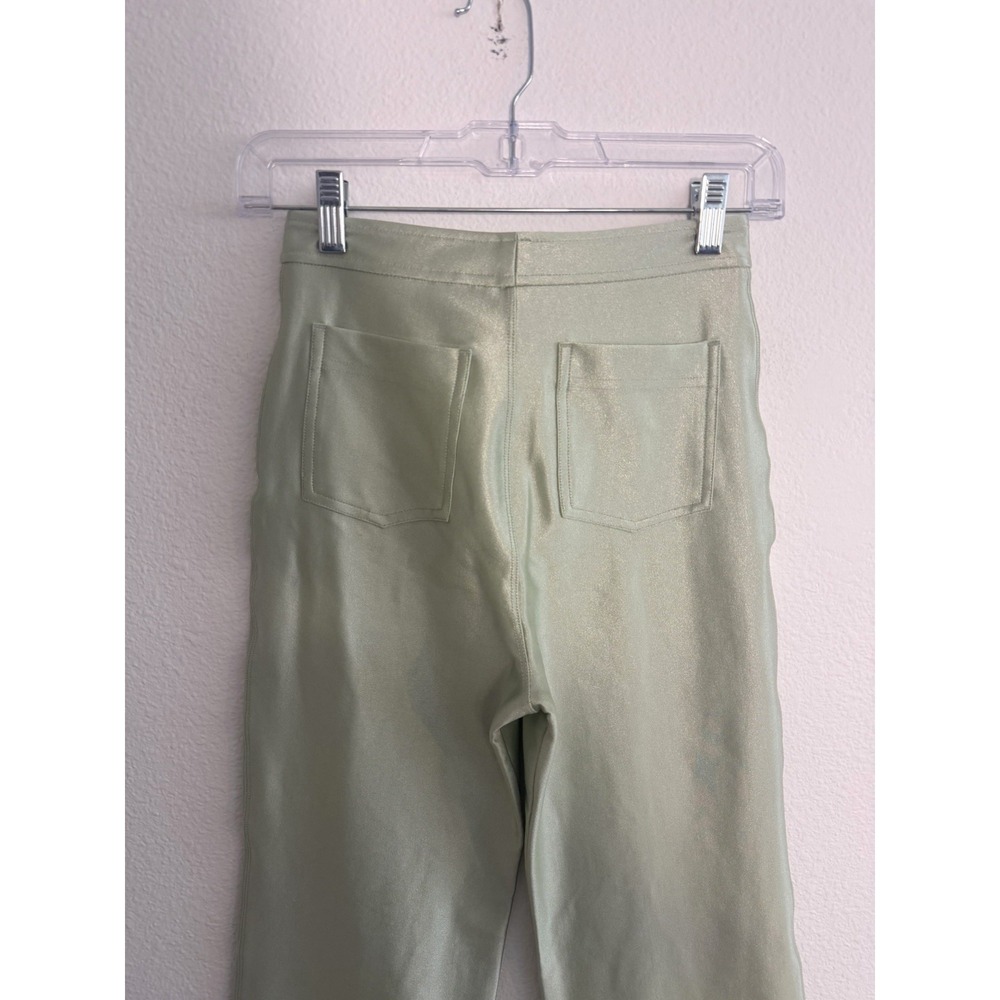REZEK STUDIO Hustle Pants XS 70s Disco Hot Pants Flare Leg Mint Green Stretch - Picture 8 of 10